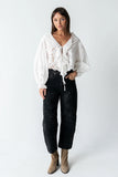 Kinsey Embroidered Barrel Jeans in Faded Black