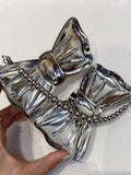 Womens Silver Bow Clutch Mini Evening Bags