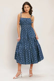 NAUTICAL POLKA DOT DENIM MIDI DRESS