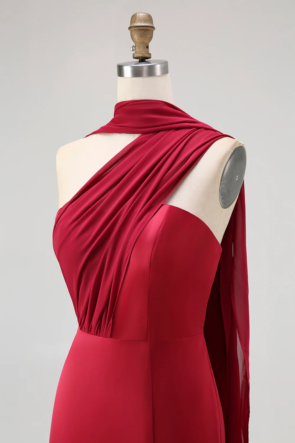 One Shoulder Draped Long Bridesmaid Dress with Side Slit