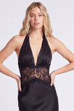 Halter Black Mermaid Long Formal Dress with Lace