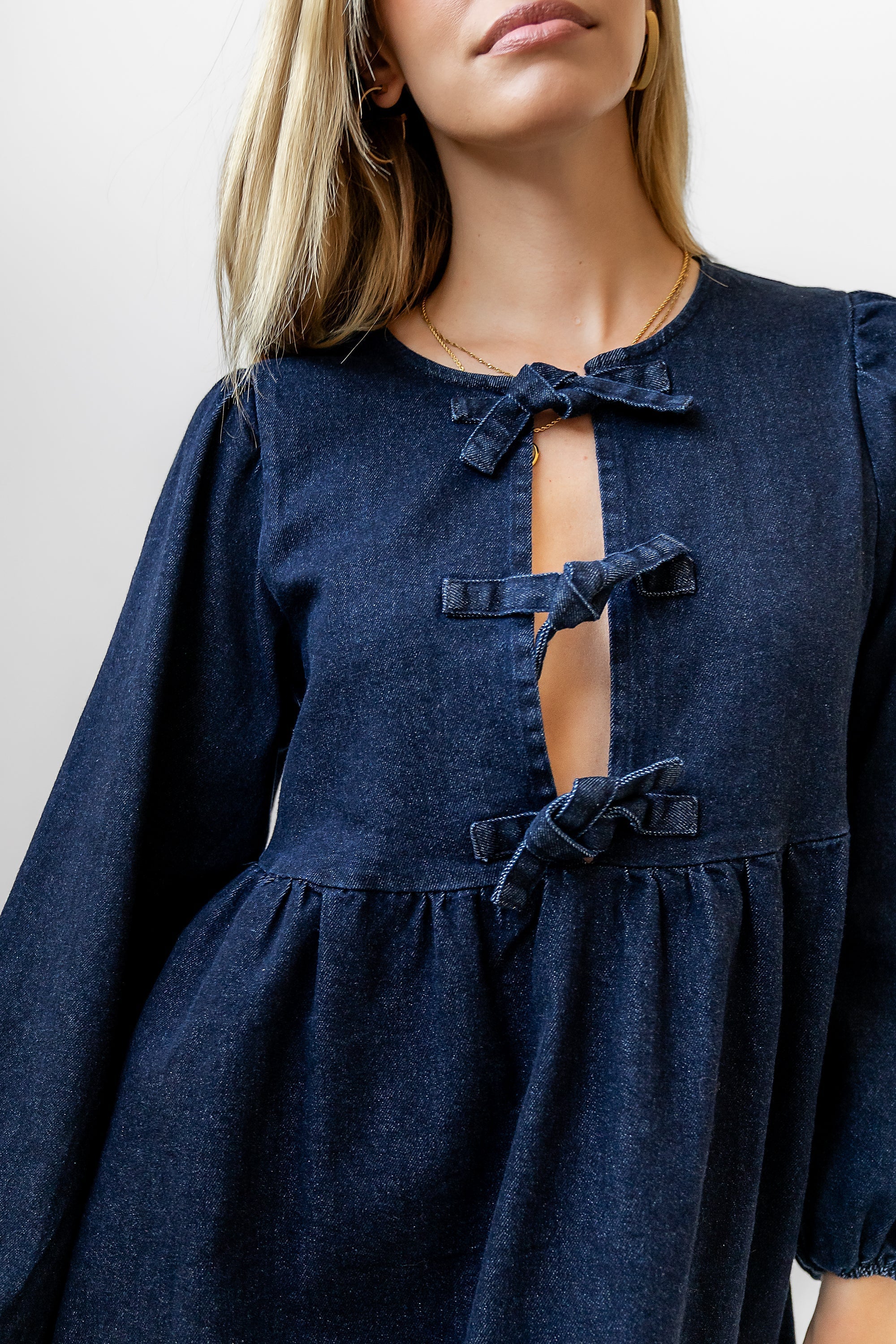 Tyler Peplum Mini Dress in Dark Wash FINAL SALE