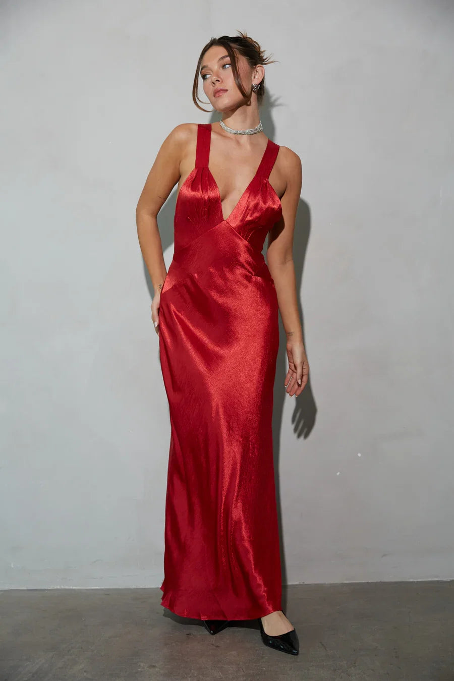 Illianna Open Back Satin Maxi Dress
