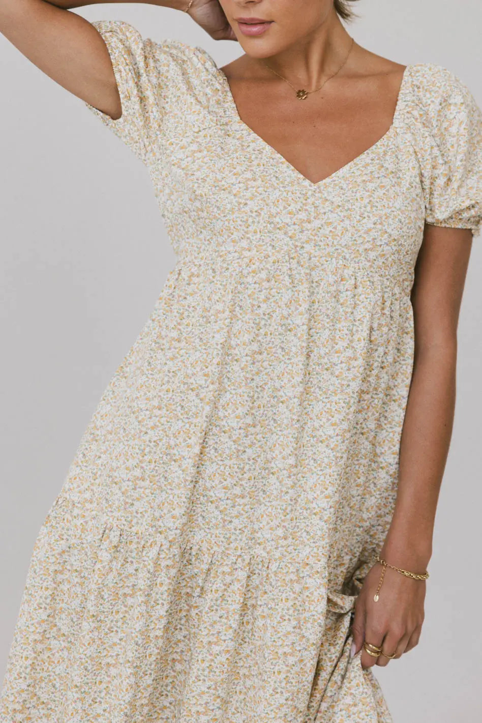 Amelia Ditsy Floral Dress in Yellow FINAL SALE