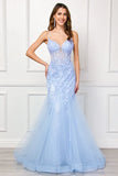 Hera Gown Baby Blue Tulle Floral Lace Mermaid Dress