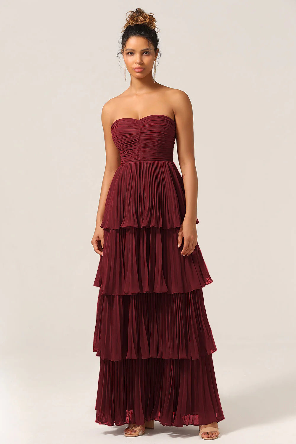 A Line Sweetheart Floor Length Tiered Chiffon Bridesmaid Dress
