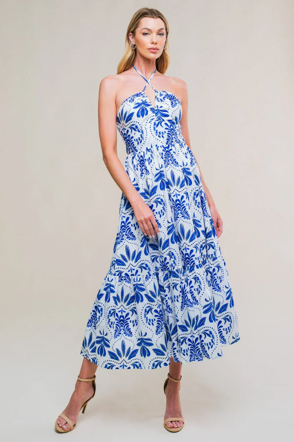 FLAHERTY BLUE WHITE MIDI DRESS