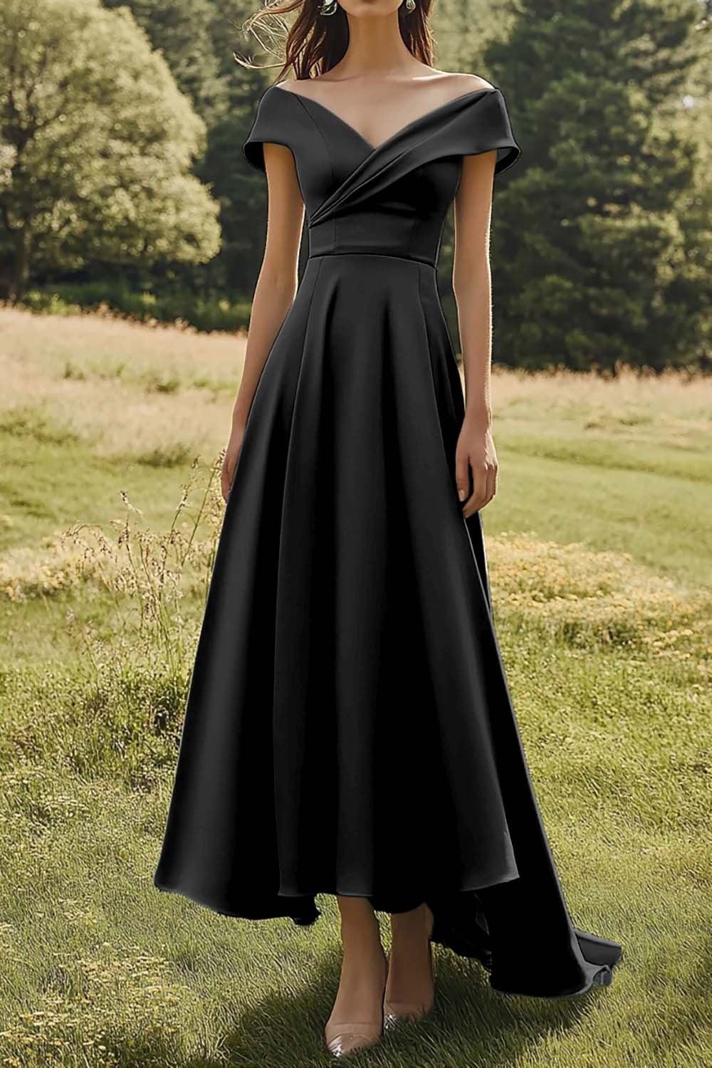 Off The Shoulder Sage Slim Formal Dress with Wide Hem