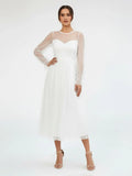 Elegant A Line Long Sleeve Tea Length Wedding Dresses