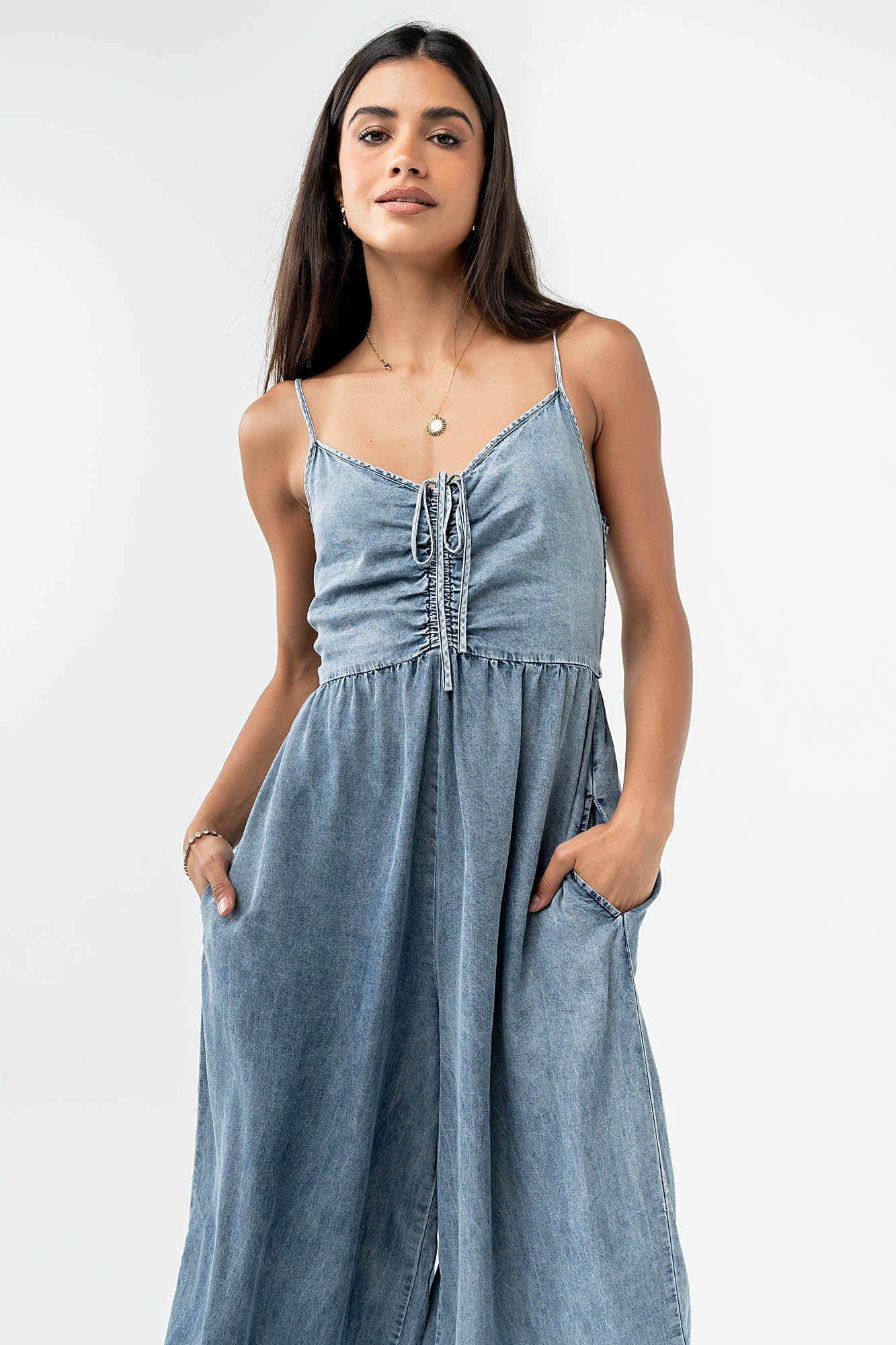 Khloe Cropped Denim Jumpsuit