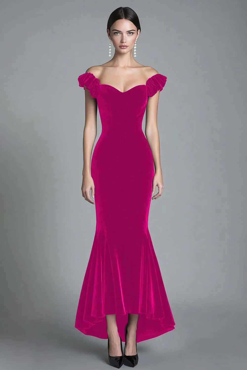 Black Off the Shoulder Mermaid Velvet Long Formal Dress