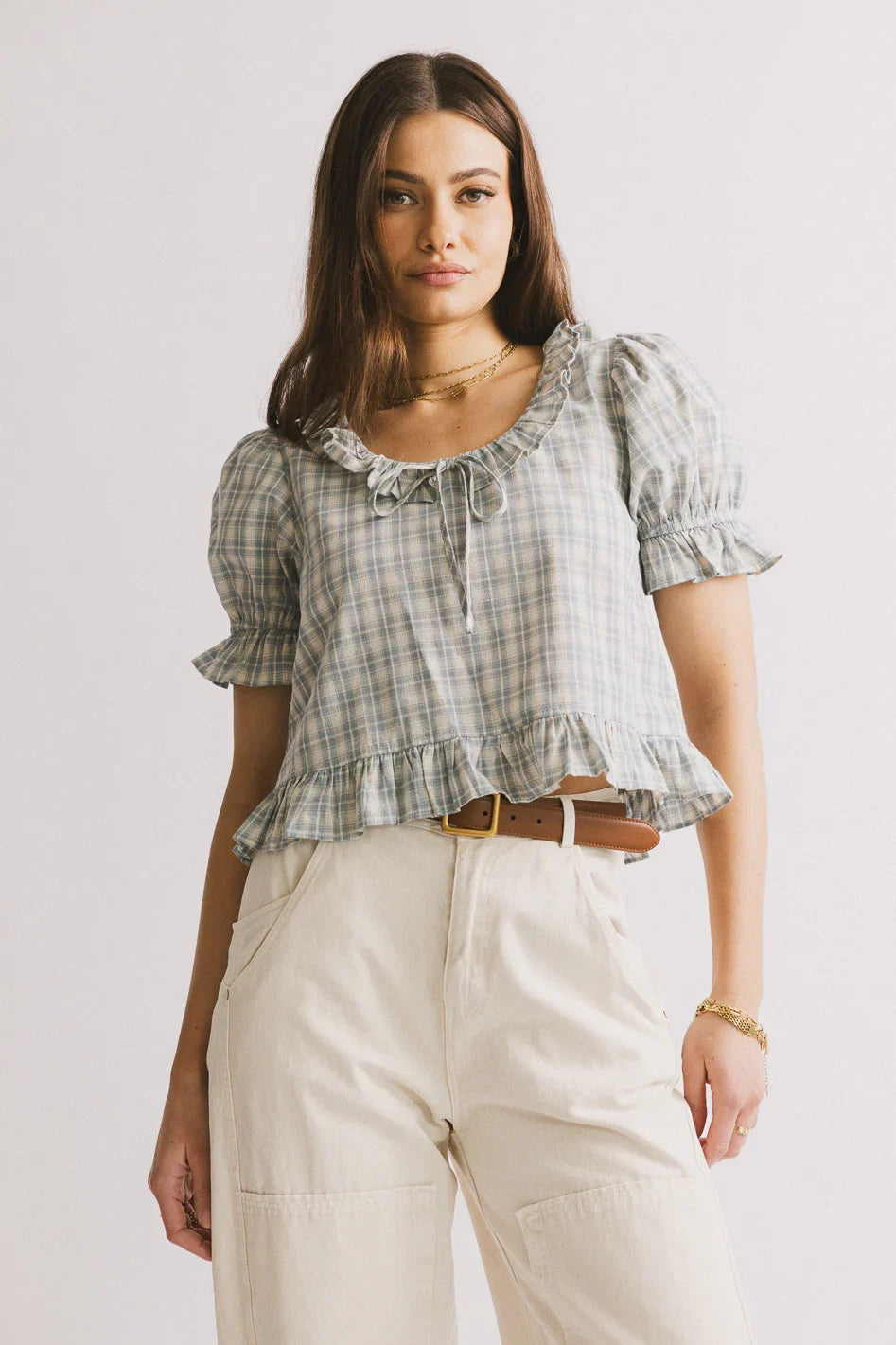 Lottie Plaid Blouse in Blue