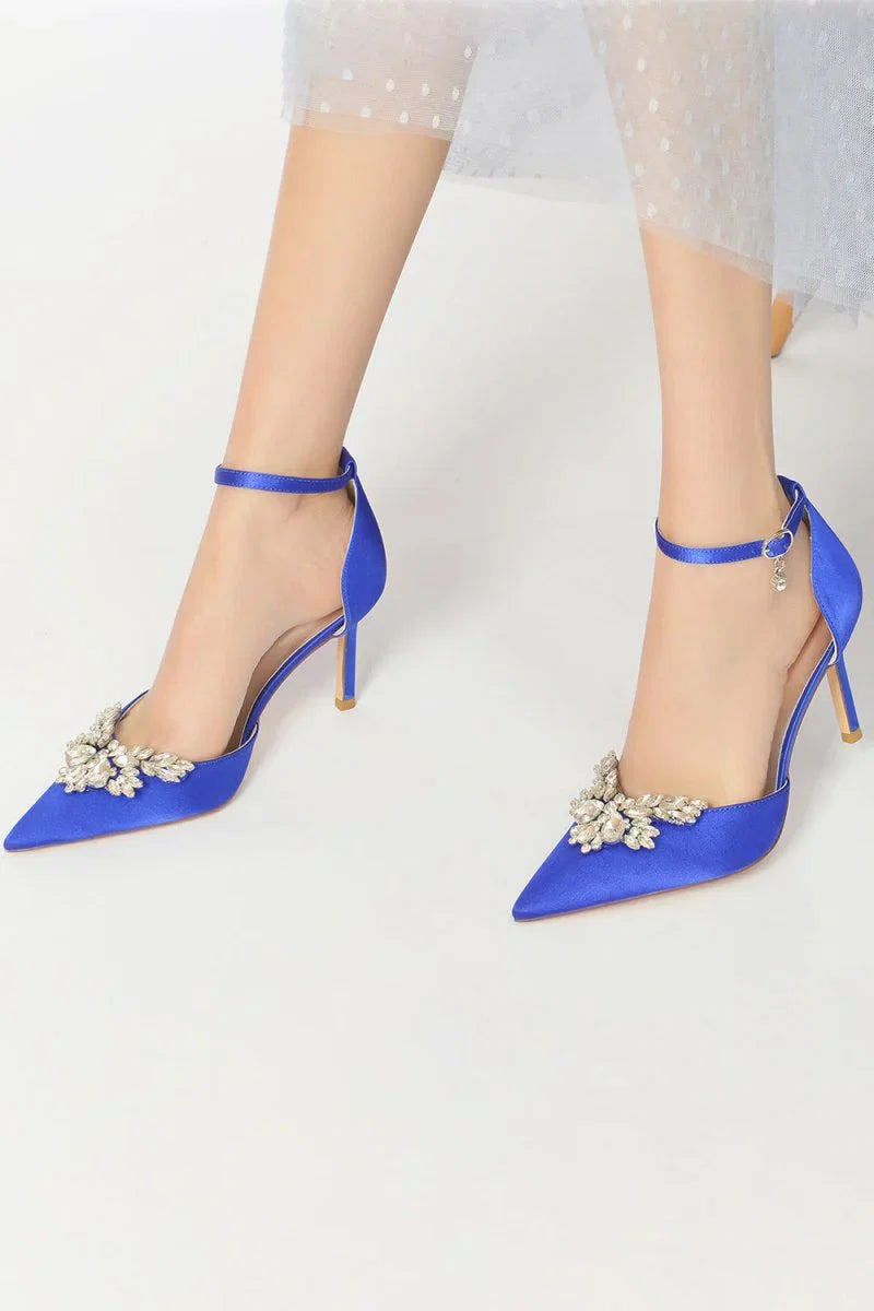 Pointed Toe Crystal Party Ankle Strap Heels Shoes