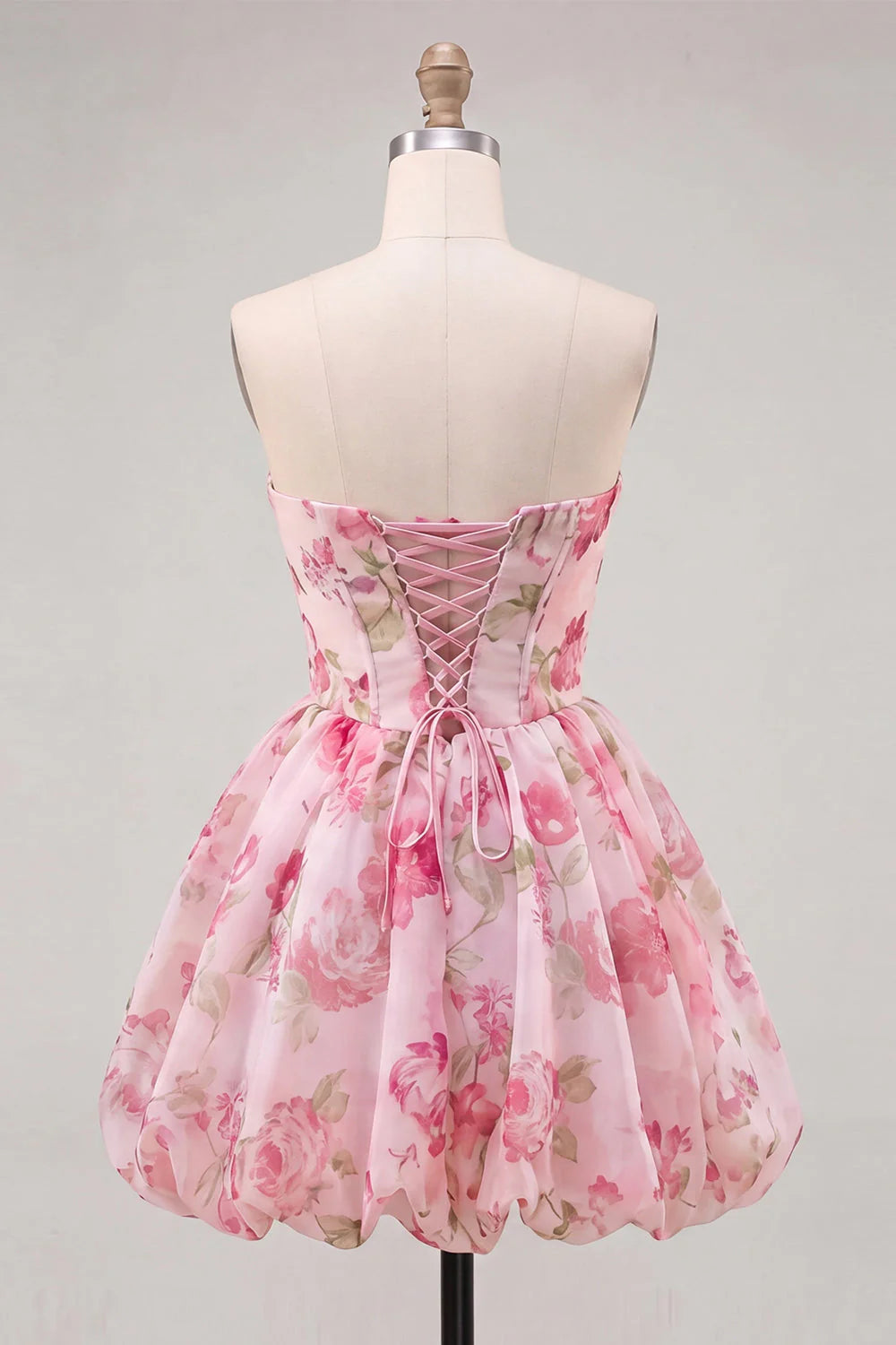 Yellow A Line Strapless Floral Homecoming Dress with Lace up Back