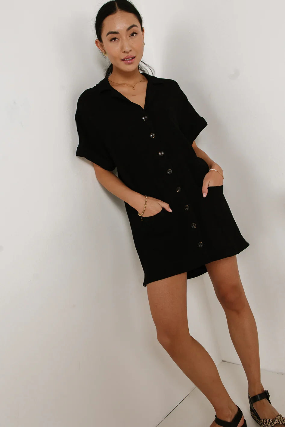 Button Up Mini Dress in Black FINAL SALE