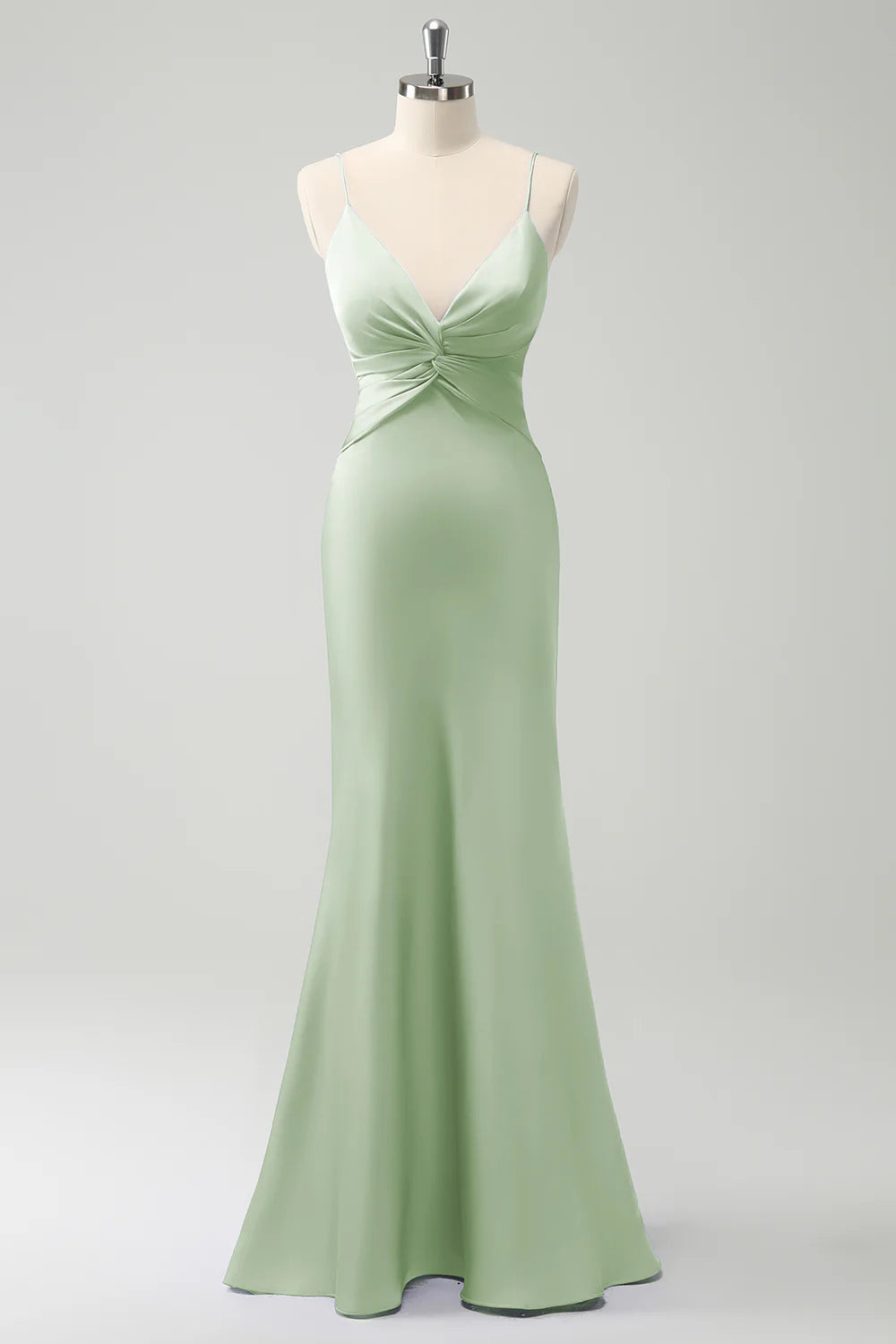 Dark Green Mermaid Front Criss Cross Ruched Long Bridesmaid Dress