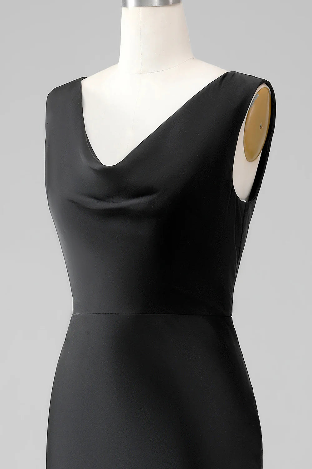 Black Sheath V Neck Sleeveless Floor Length Satin Bridesmaid Dress