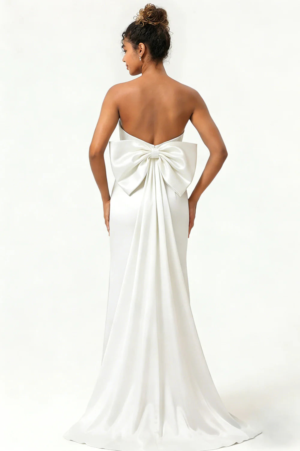 Green Strapless Mermaid Long Bridesmaid Dress with Bow