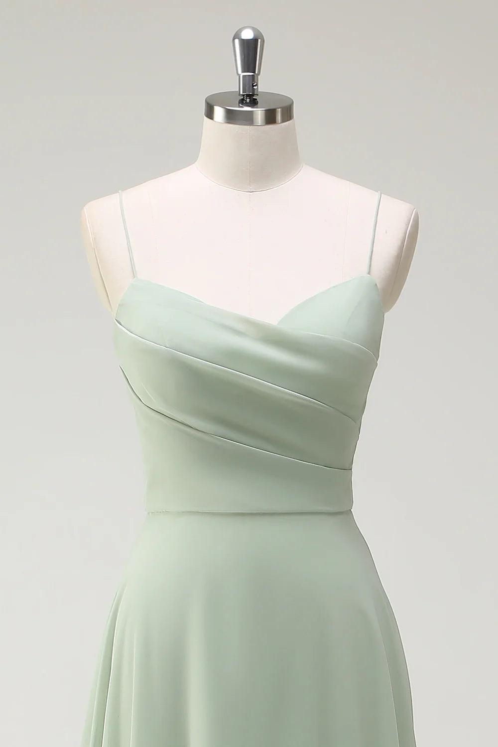 Dusty Sage A Line Spaghetti Straps Chiffon Pleated Long Bridesmaid Dress