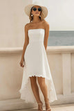Simple White Strapless A Line High Low Holiday Party Dress