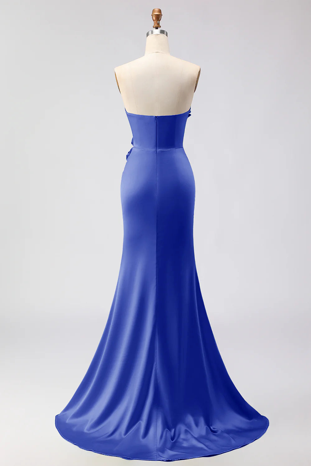 Green Strapless Mermaid 3D Flower Satin Long Prom Dress with Slit
