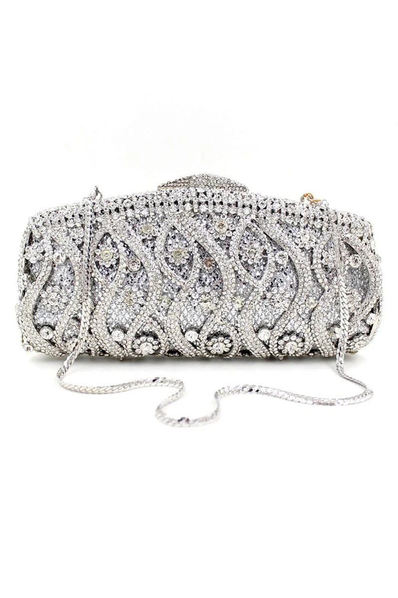 Silver Rhinestones Chain Square Party Handbag