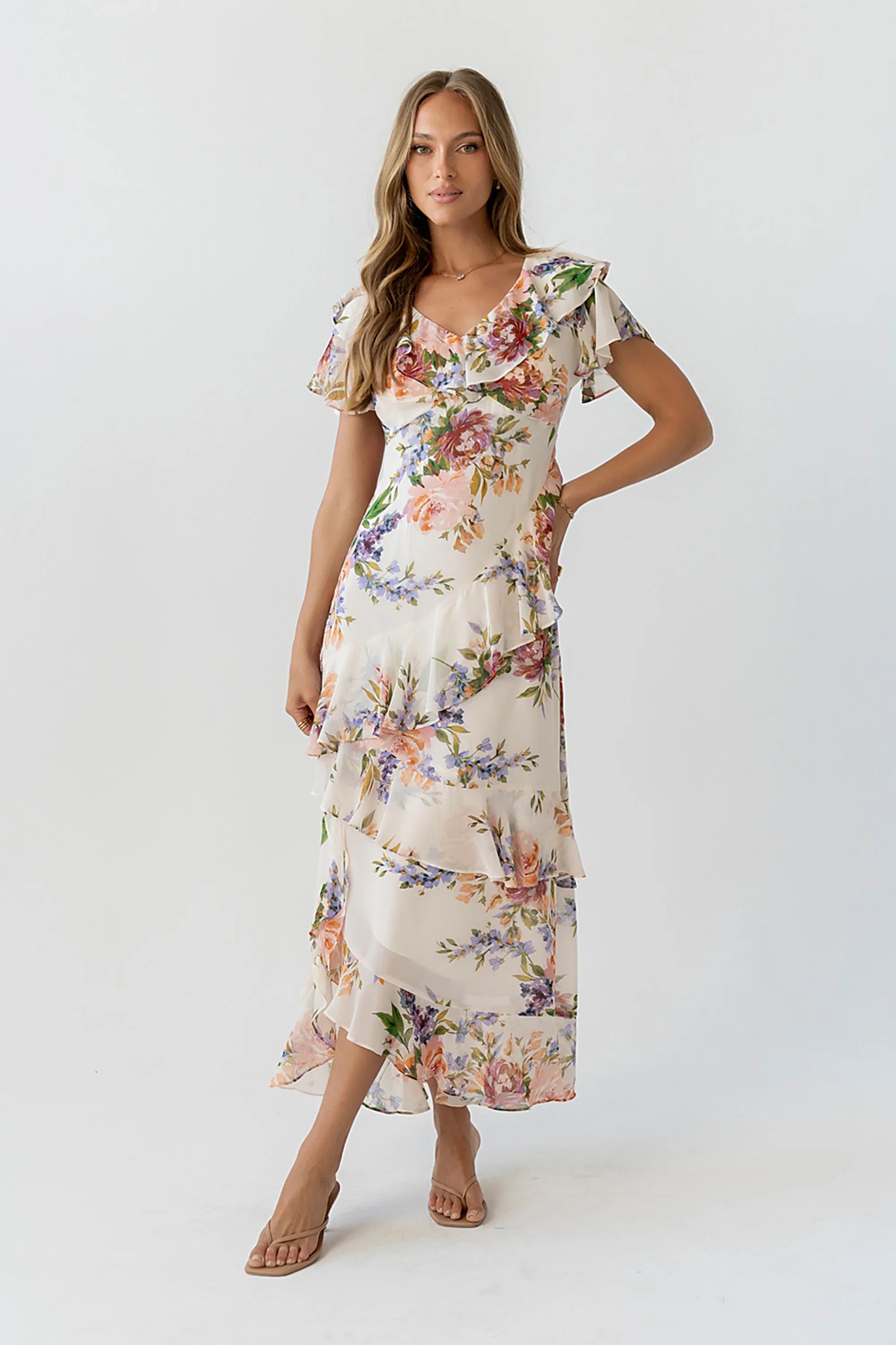 Lauren Ruffle Floral Maxi Dress