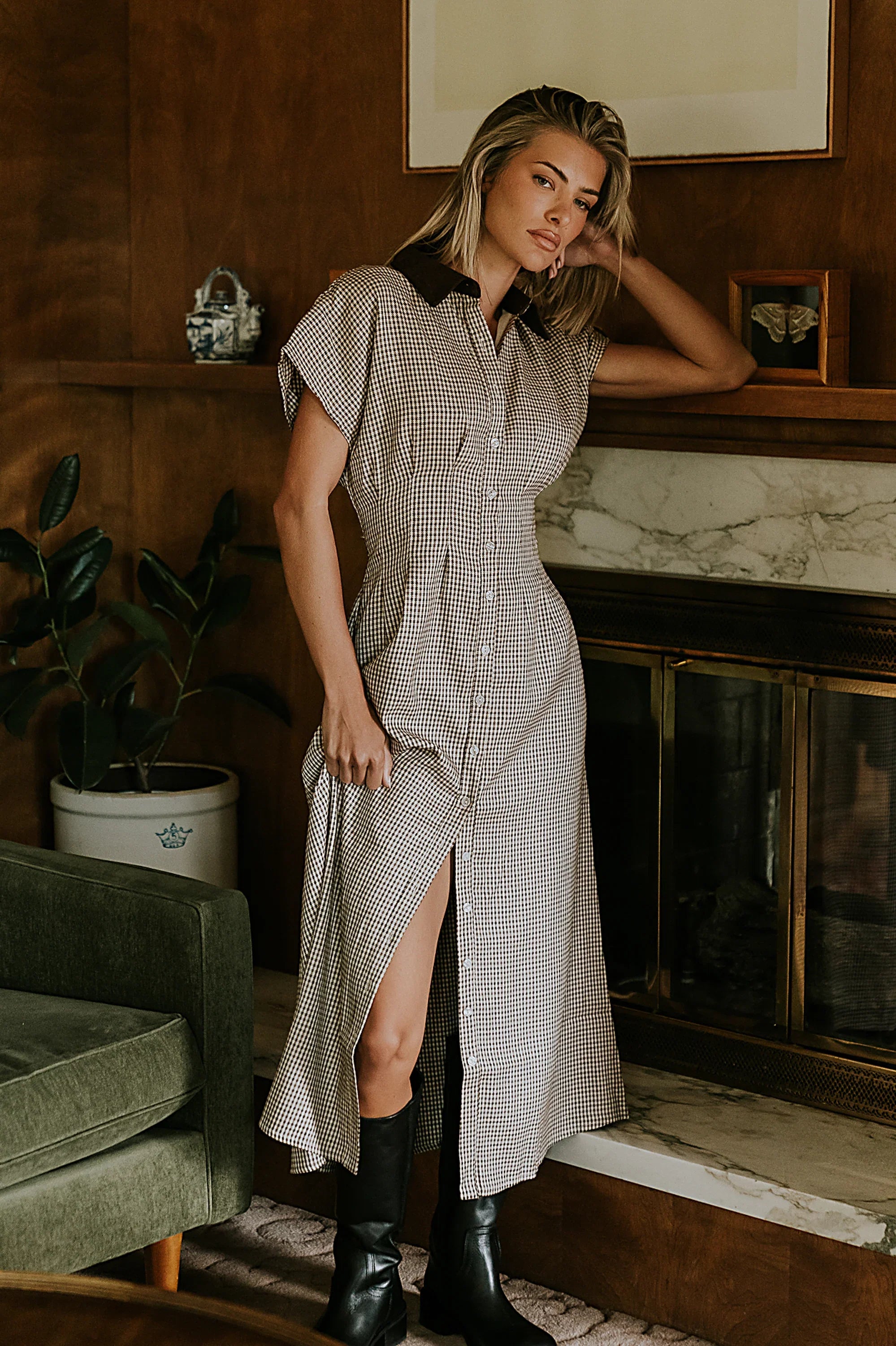 Andie Houndstooth Maxi Dress FINAL SALE