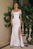 Kieran Gown Off White Stretch Satin Fitted Dress