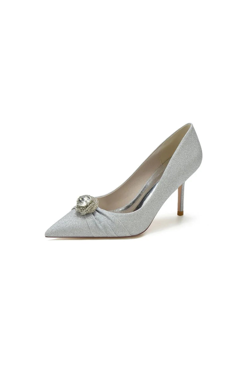 Glitter Pointed Toe Slip on Wedding Shoes With Rhinestone