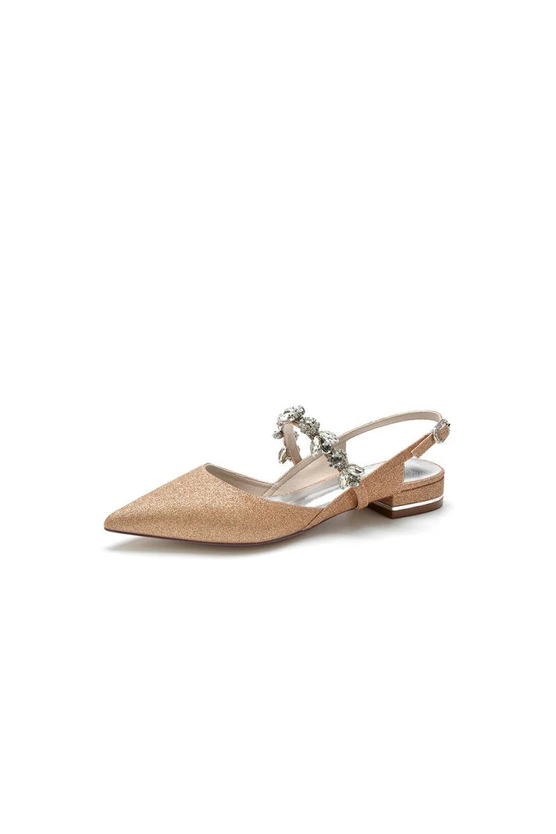 Crystal Strap Pointed Toe Low Heels