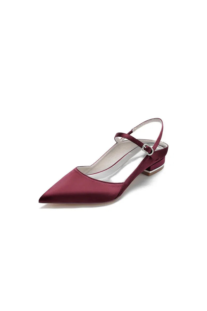 Satin Pointed Toe Buckle Kitten Heels