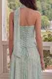 3 Piece Strapless Corset Dusty Sage Floral Wedding Guest Dress