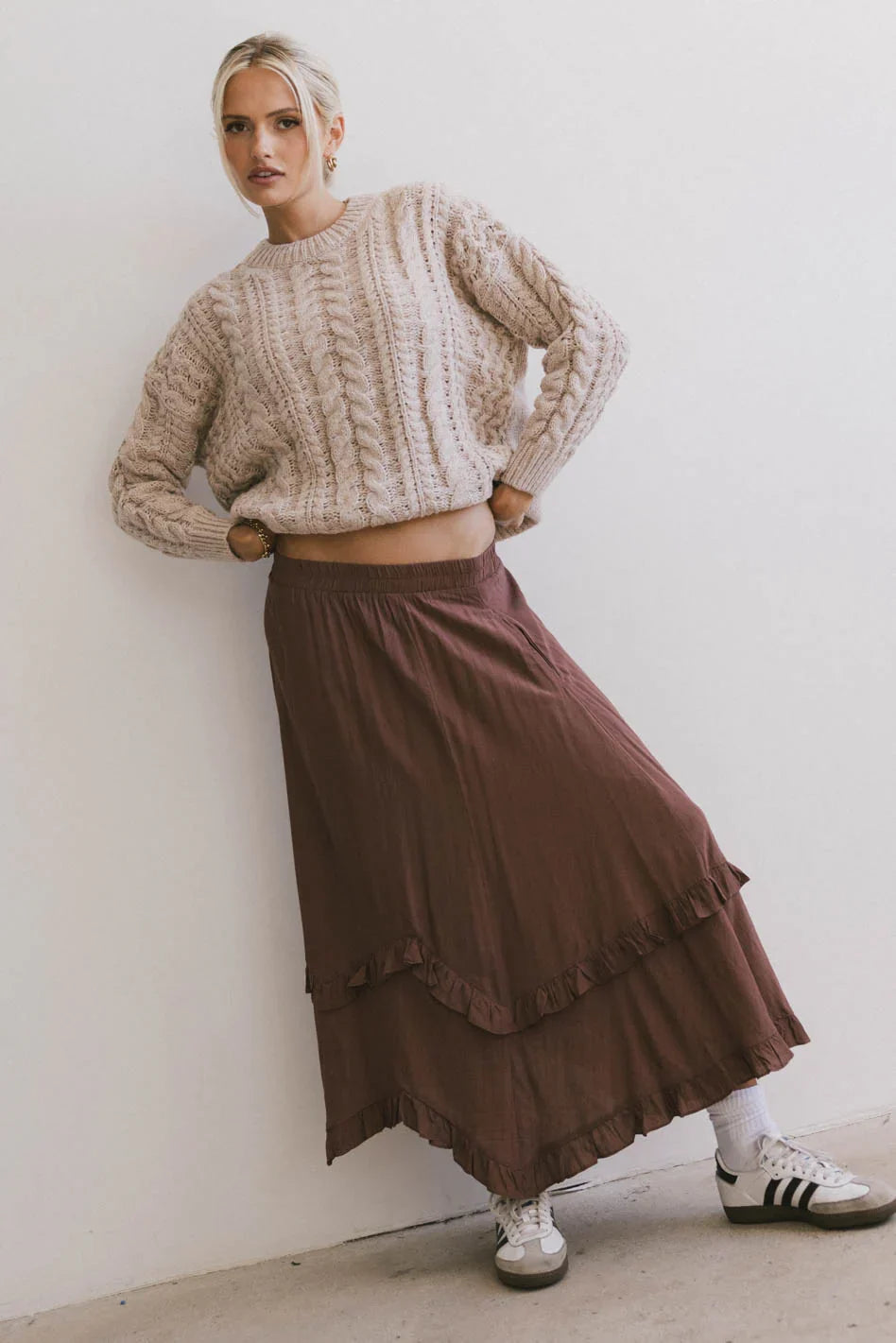 Annie Cable Knit Sweater in Taupe FINAL SALE