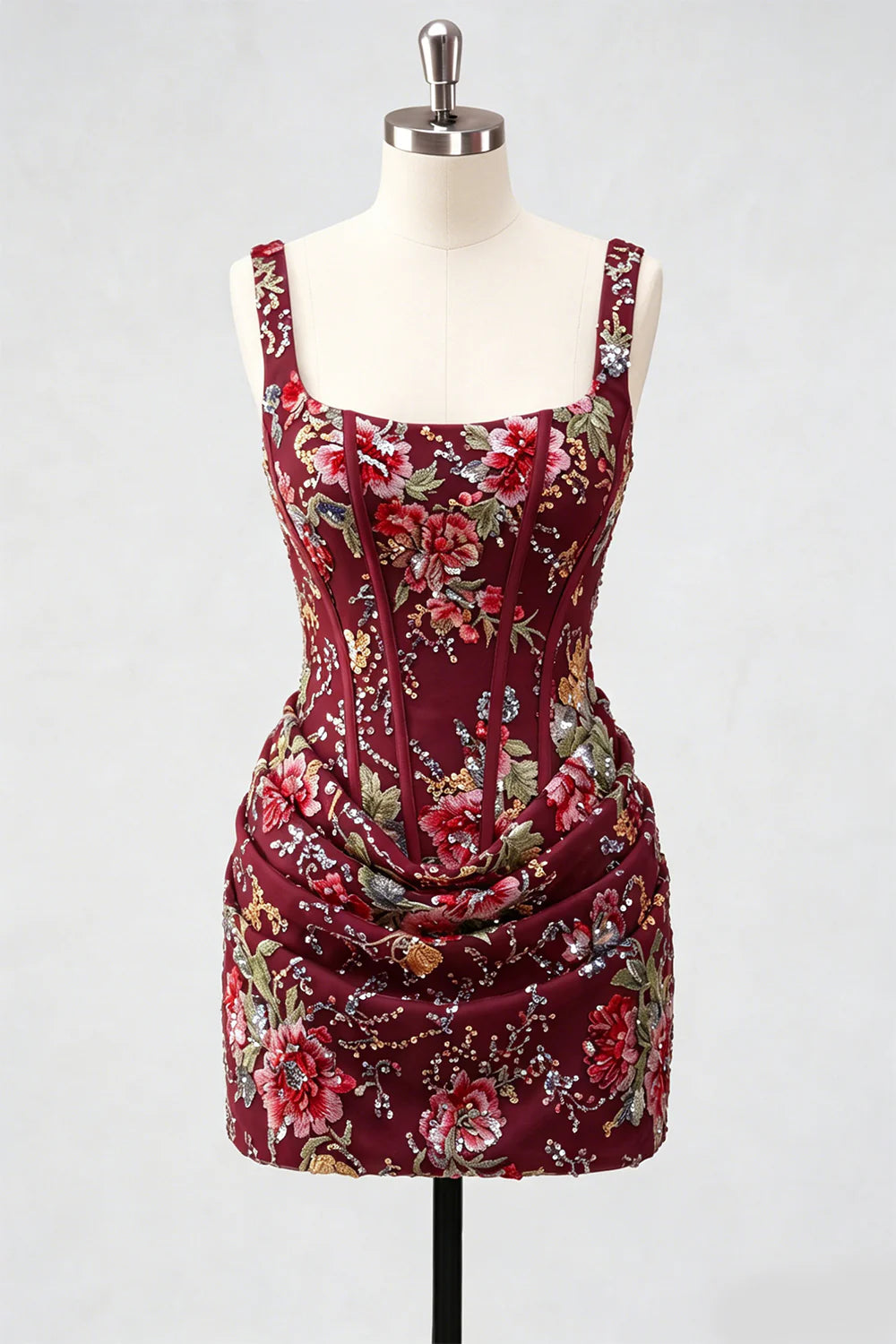 Black Corset Bodycon Sequin Floral Short Homecoming Dress