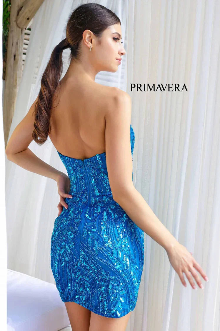 4234 Primavera Strapless Sequin Beaded Short Dress
