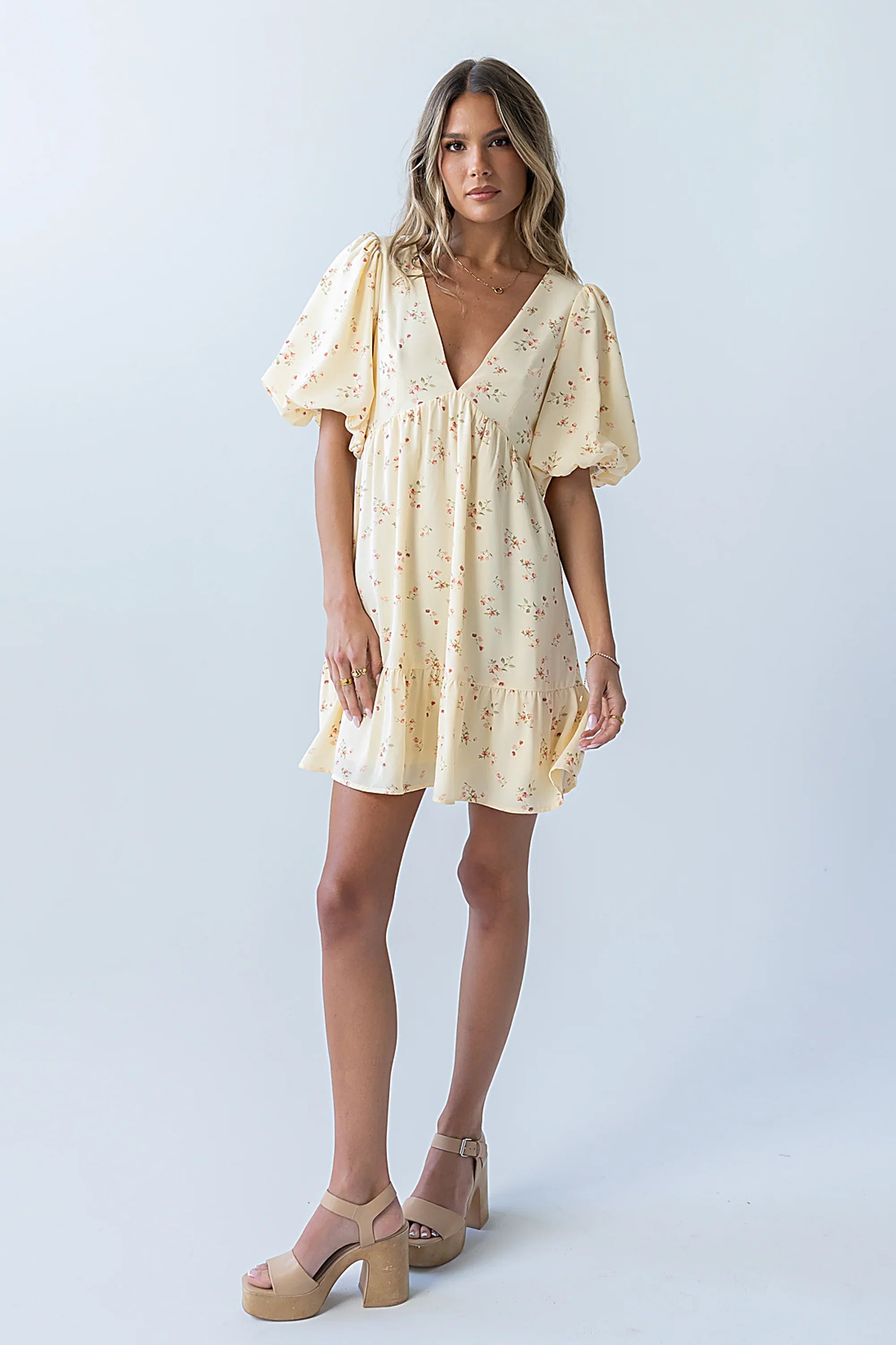 Lizzy Floral Mini Dress in Yellow FINAL SALE