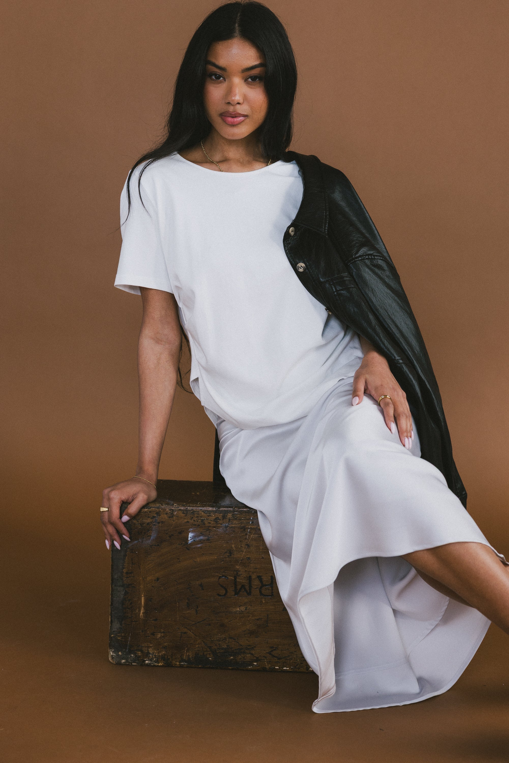 Tory Satin Maxi Skirt in Silver