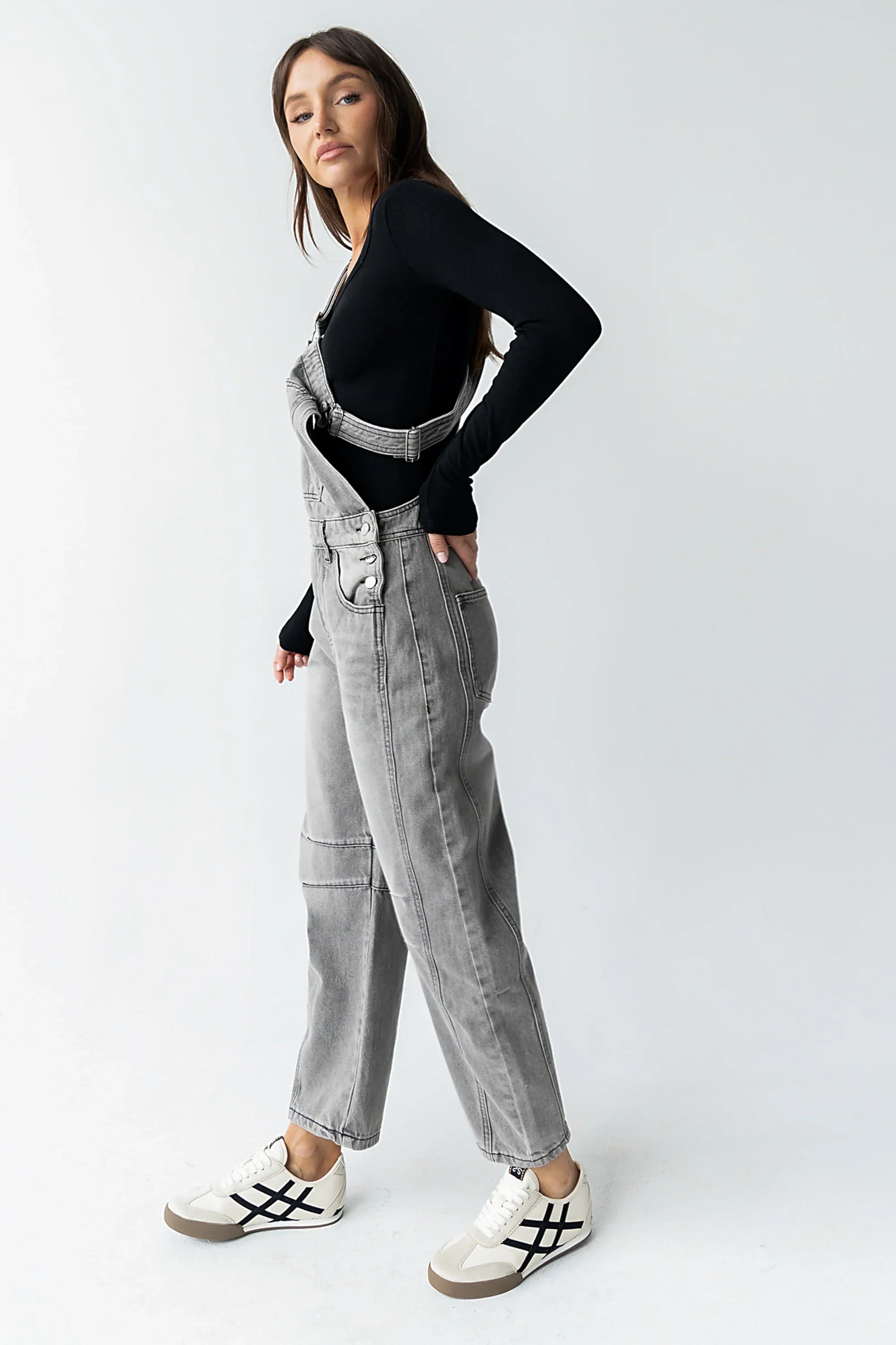 Tansy Denim Overalls in Grey