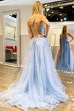 Alisha Gown Light Blue Tulle A line Dress With Open Back