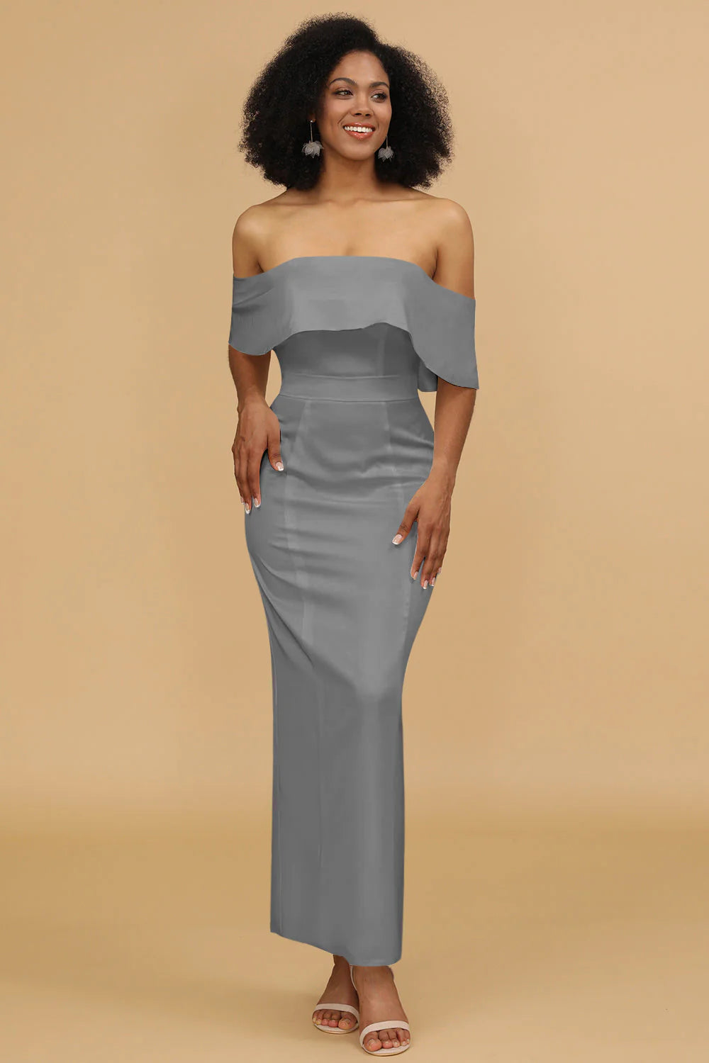 Mermaid Off the Shoulder Floor Length Satin Bridesmaid Dress