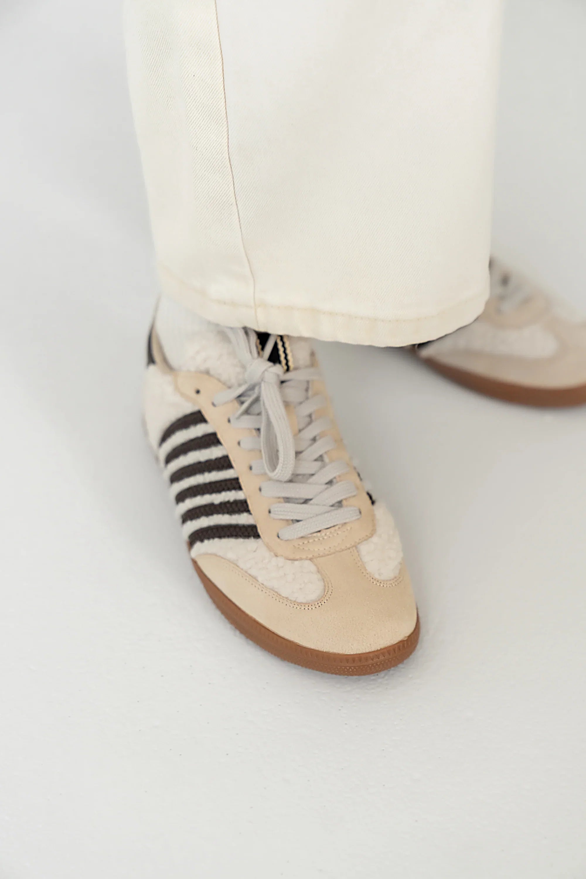 Stevie Striped Sneaker in Beige Shearling