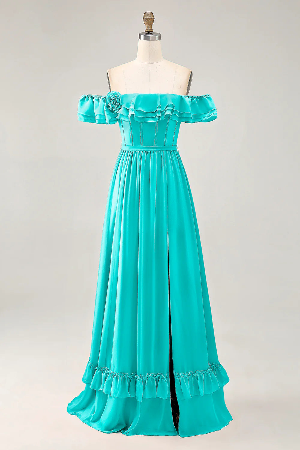 Royal Blue A line Off The Shoulder Chiffon Long Bridesmaid Dress with Slit