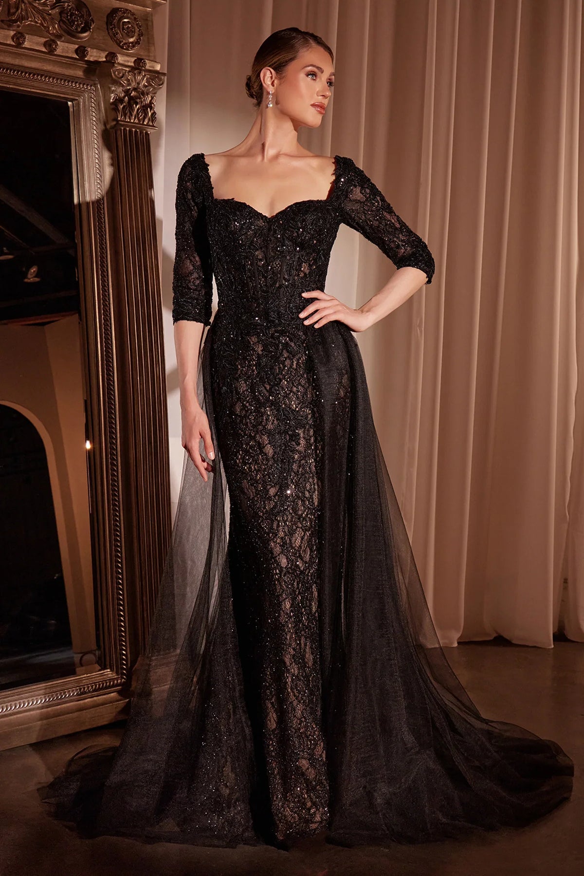 Liesel Gown LONG SLEEVE LACE FITTED DRESS OVERSKIRT