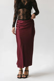 Tory Satin Maxi Skirt in Burgundy