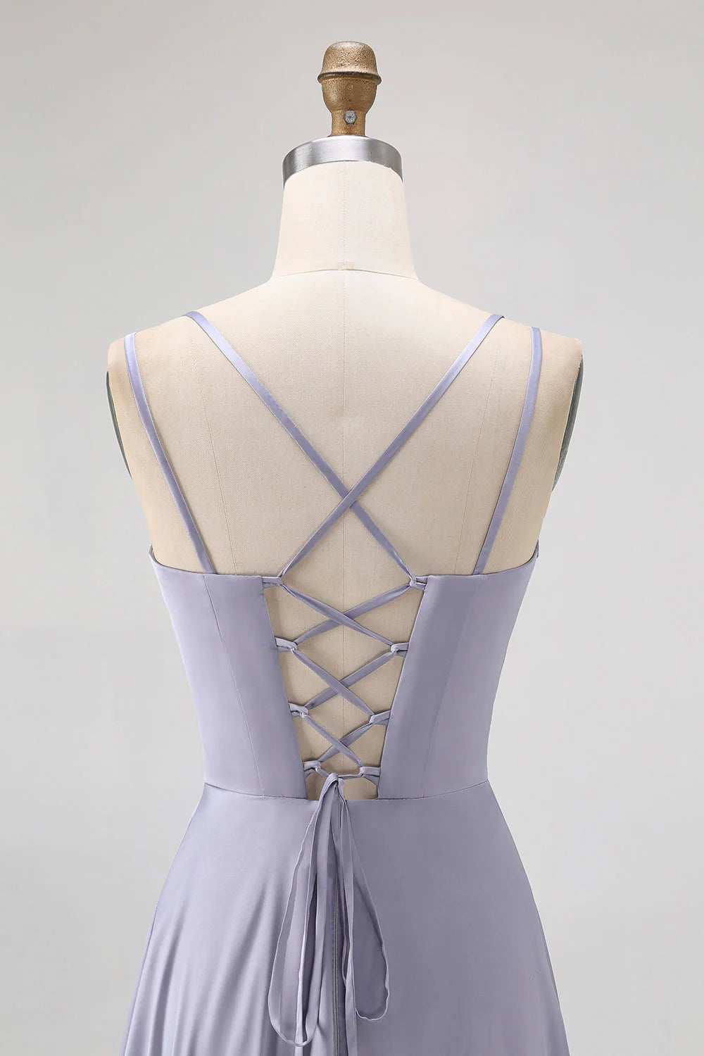 Dusty Blue A Line Satin Long Bridesmaid Dress with Lace Up Back