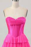Fuchsia A Line Tiered Sweetheart Corset Short Homecoming Dress
