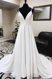 A line Spaghetti Straps Lace Appliques Simple Wedding Dress