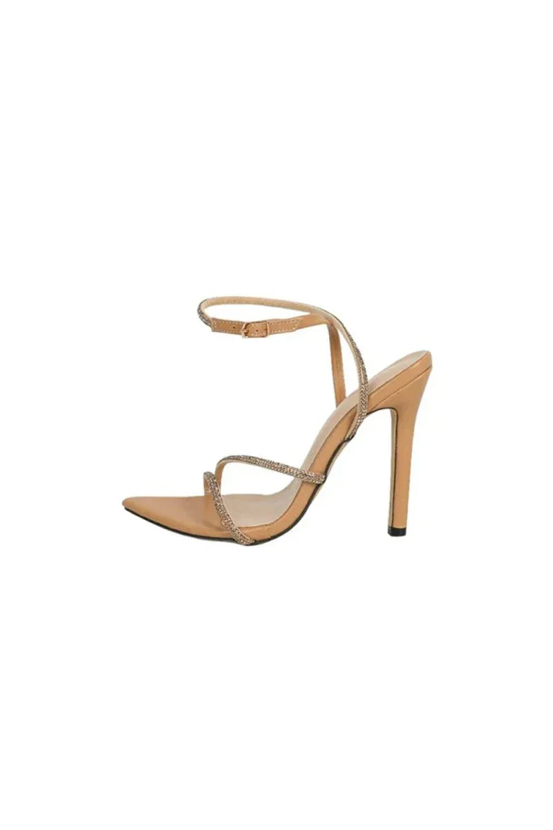 Open Toe Cross Strap Rhinestone Stiletto Sandals