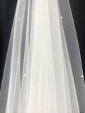 Vintage Tulle Lace Bridal Veil with Pearls White Long Wedding Veil